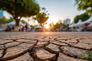 Dry soil in an urban park under direct sunlight during sunset hours, a Nature Photo by AlyaAnd