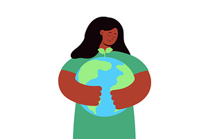 Woman, girl holding planet Earth, a Person Illustration by sceptical cactus