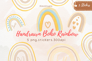 Boho rainbow hand drawn pastel, a Seasonal Illustration by RimzStudio