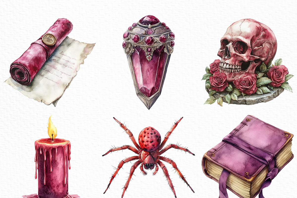 Watercolor Burgundy Halloween PNG, an Illustration by Craft Nest (Photo 4 of 6)