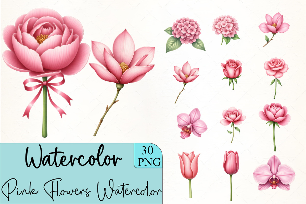 About Pink Flowers Watercolor Clipar, an Illustration by CrexoraLab (Photo 1 of 5)