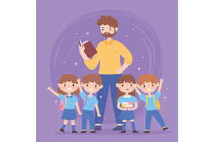 male teacher and pupils, a Person Illustration by studiogstock