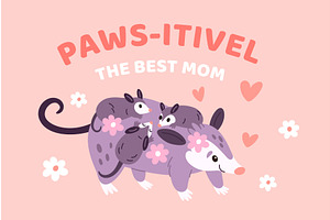 Mother day card with opossum mom, an Animal Illustration by YummyBuum