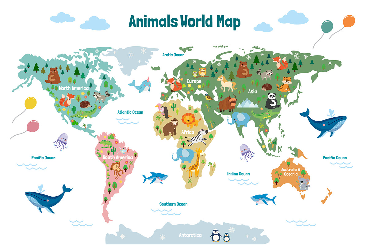 Cute Animals World Map, an Animal Illustration by GennyOnThePaper (Photo 1 of 4)