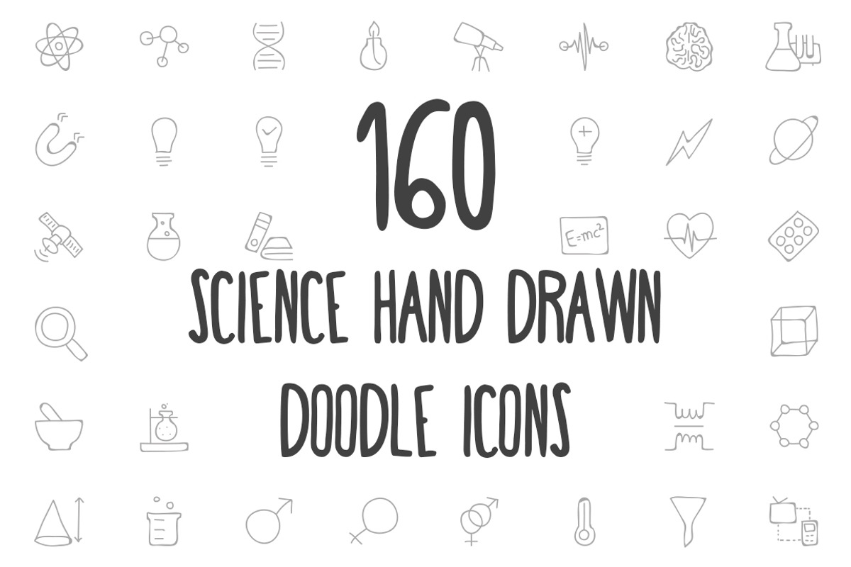 160 Science Hand Drawn Doodle Icons, an Outline Icon by Creative Stall (Photo 1 of 4)