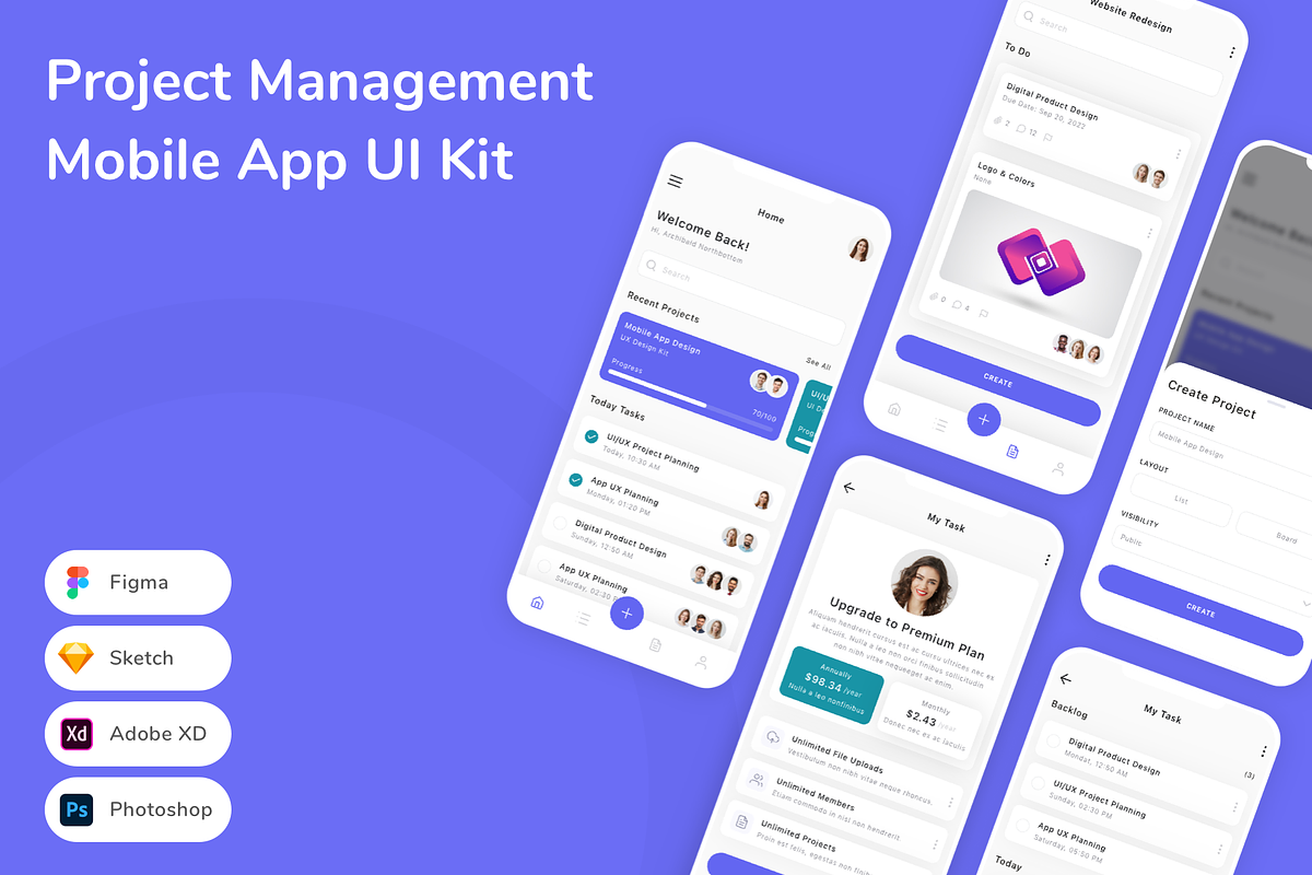 Project Management Mobile App UI Kit, an UI Kit Template by Betush