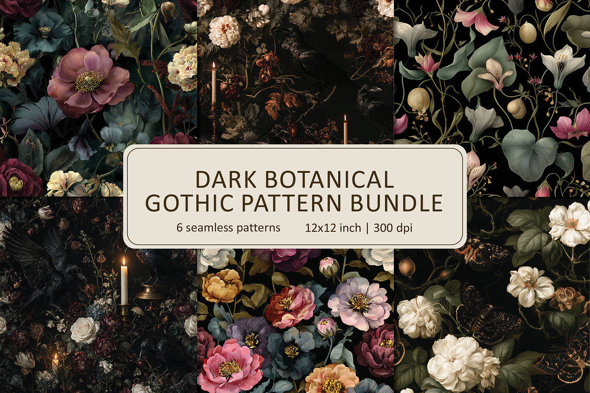 Dark Botanical Gothic Pattern Bundle, a Pattern Graphic by AYAKA Studio Co. (Photo 1 of 12)