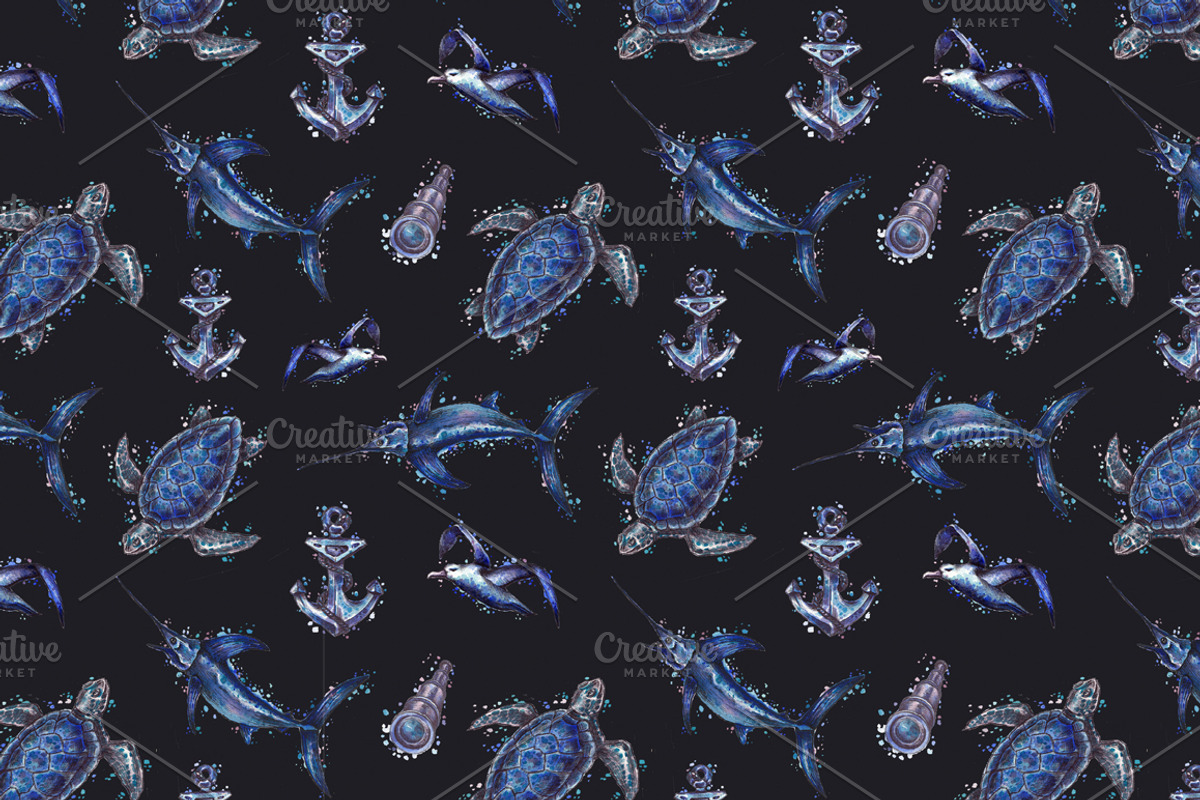 Watercolor sea collection, a Pattern Graphic by lenavetka87 (Photo 3 of 3)