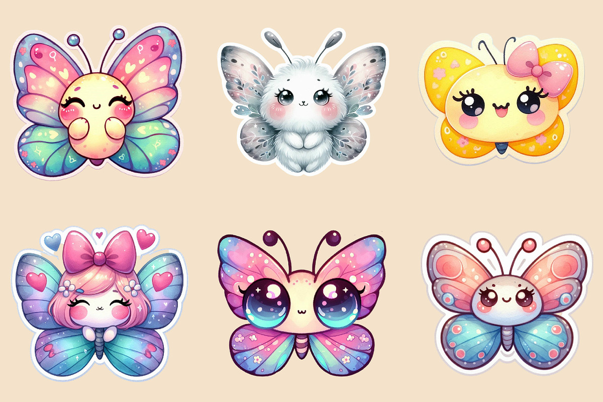 Kawaii Butterfly Stickers Bundle, an Illustration by Creative Art (Photo 2 of 7)