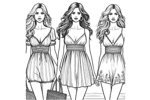 Three Stylish Women in Summer, an Object Illustration by AlexArt