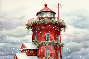 Watercolor Snowy Lighthouse