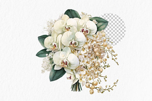 White Orchids Watercolor Clipart PNG