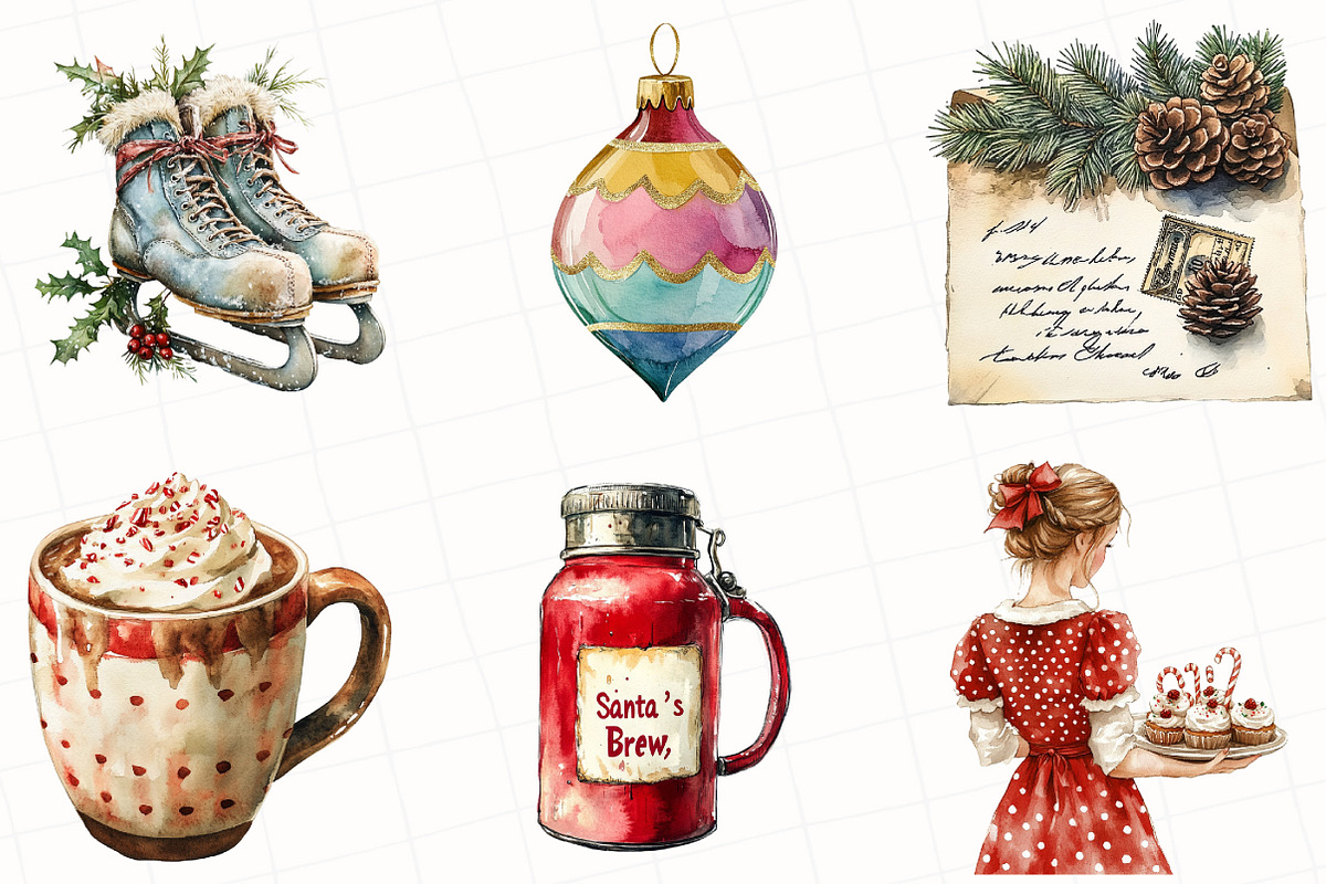Vintage Christmas Clipart, an Illustration by OK Design (Photo 4 of 5)