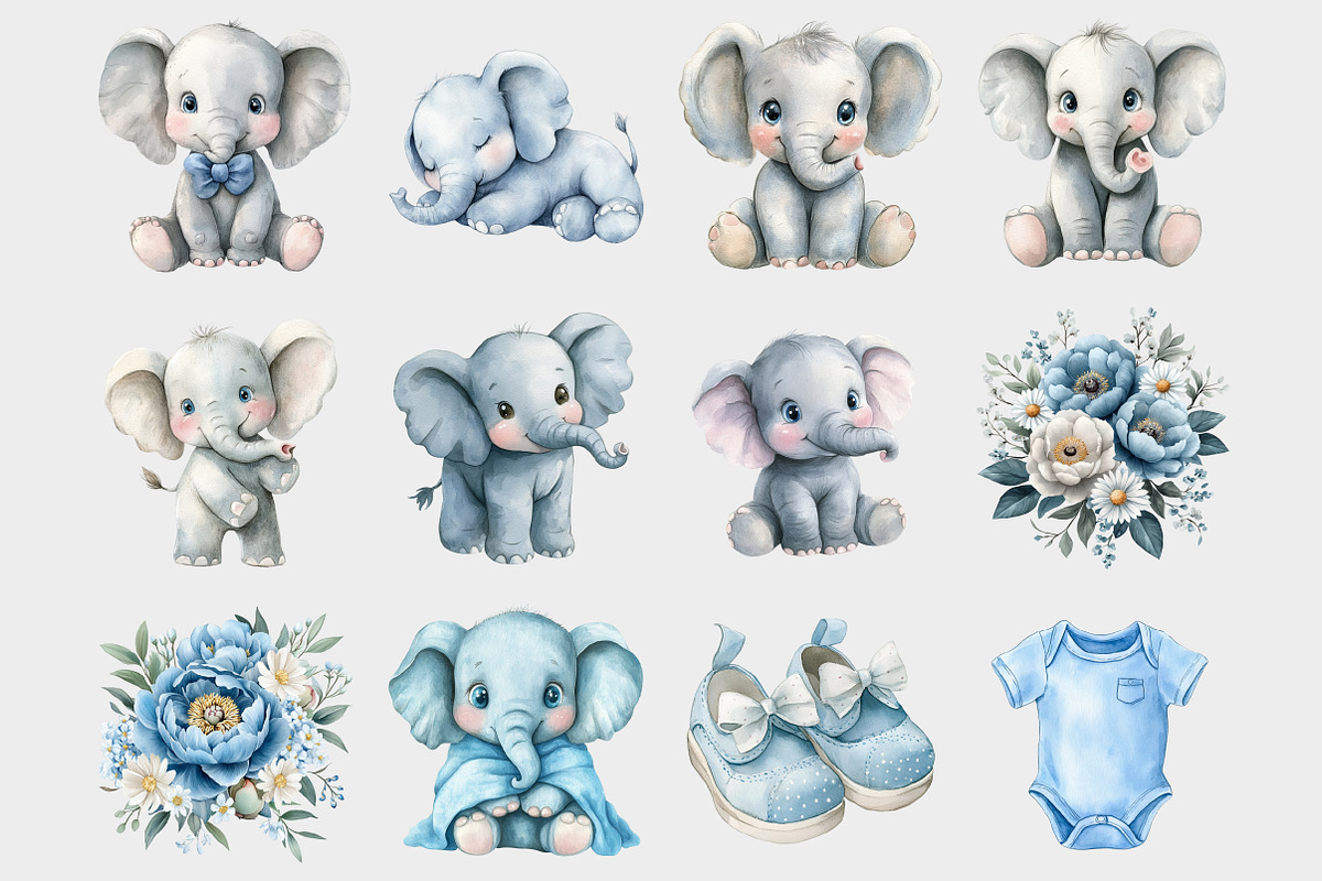 Watercolor Baby Blue Elephant Clipar, a Seasonal Illustration by Design Market (Photo 3 of 5)