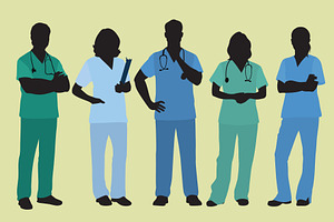 Silhouette Doctors/Nurses in Scrubs, a Healthcare Illustration by Ellegant Media
