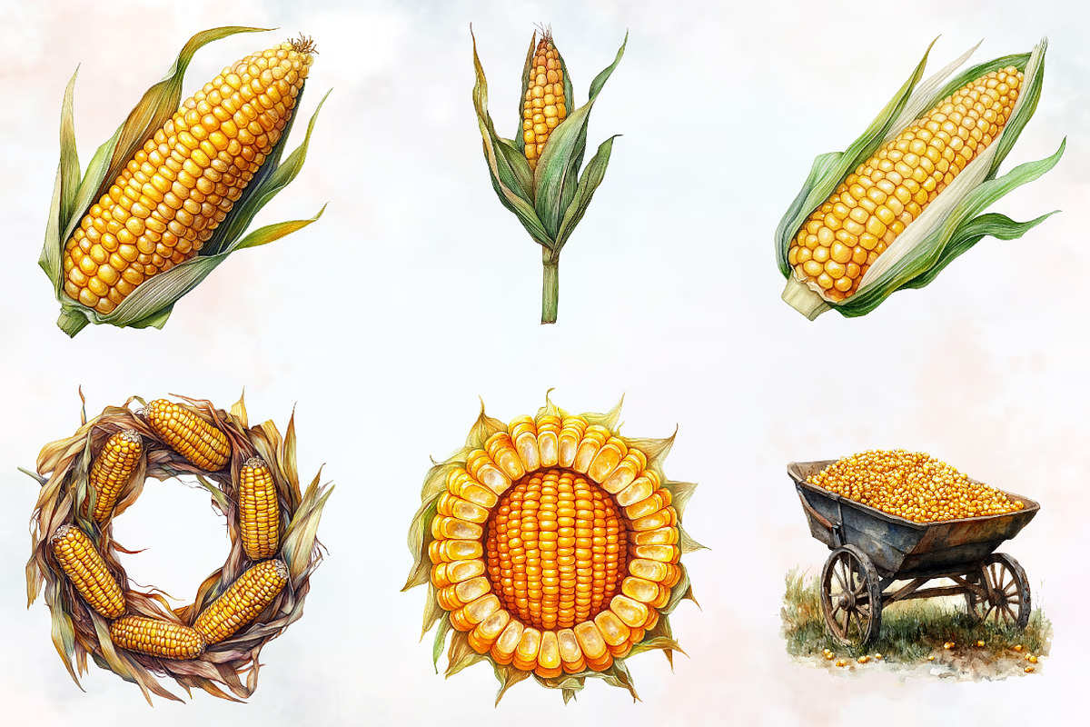 Corn Watercolor Cliparts, an Illustration by RobertsArt (Photo 5 of 7)