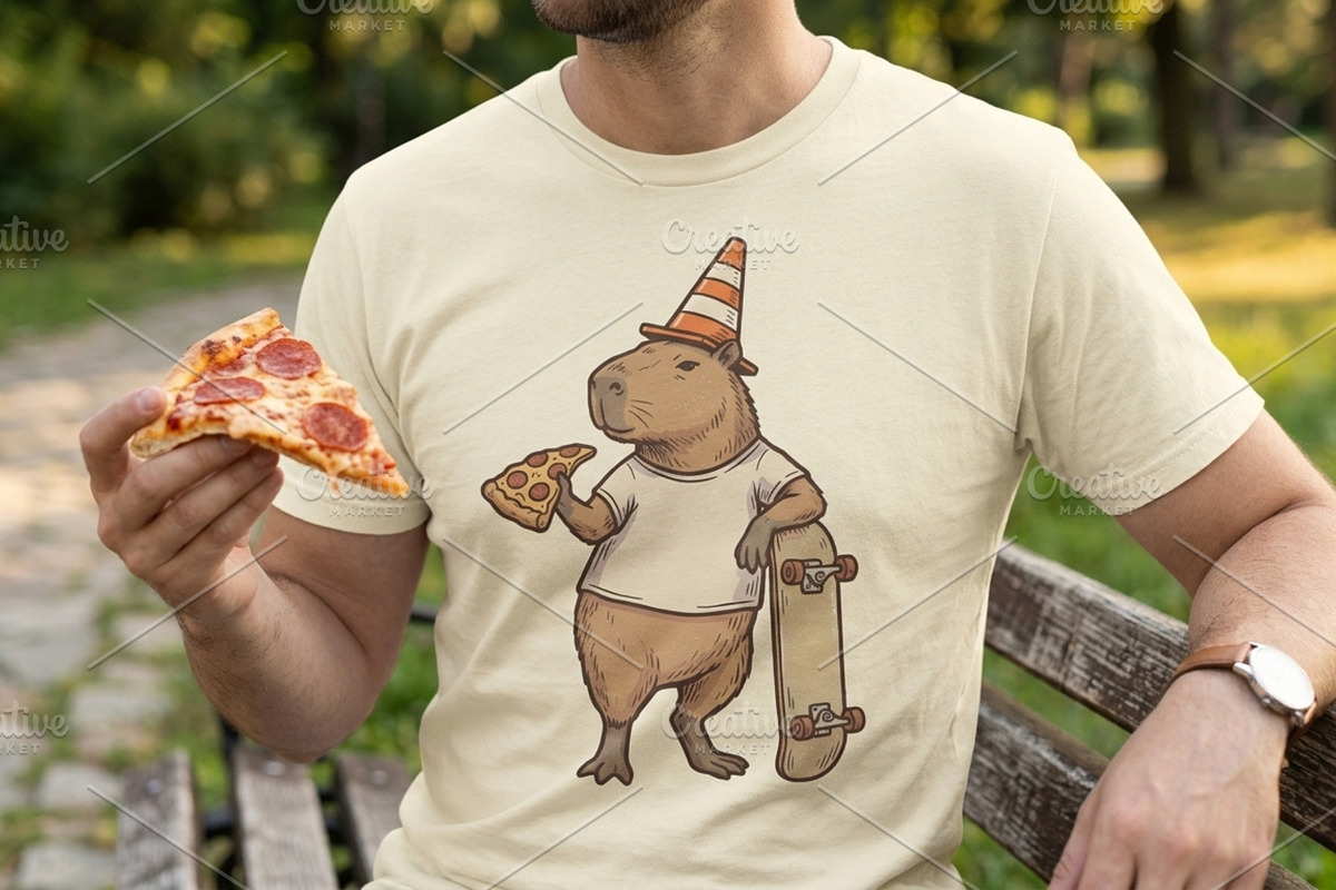 Capybara eating pizza skateboarding, an Animal Illustration by Vectorlina (Photo 2 of 4)