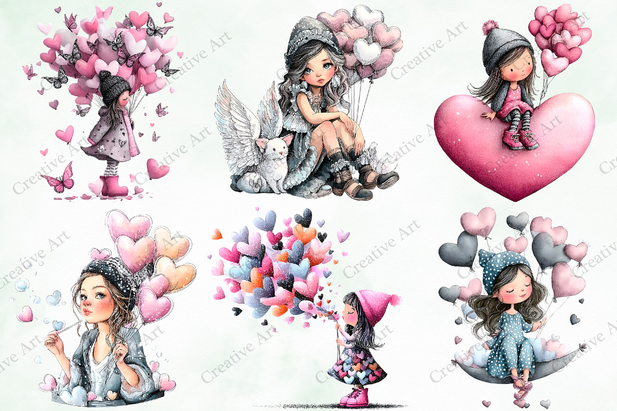 Whimsical Valentine Girl With Balloo, an Illustration by Creative Art (Photo 5 of 9)