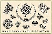 Retro Tattoos 12 Flower & Butterfly, an Education Illustration by Piddix Archives (Thumbnail 2 of 3)