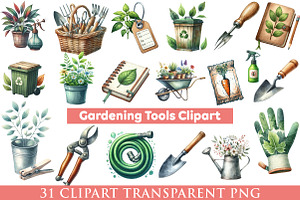 Gardening Tools Watercolor  Png, an Illustration by cherrydesign