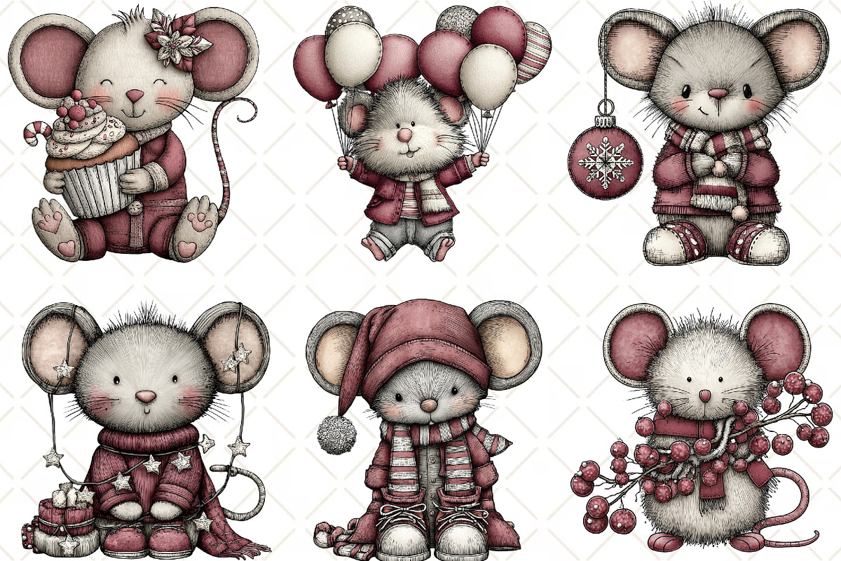 Quirky Christmas Mouse Clipart, an Illustration by Black Bird Studio (Photo 4 of 6)