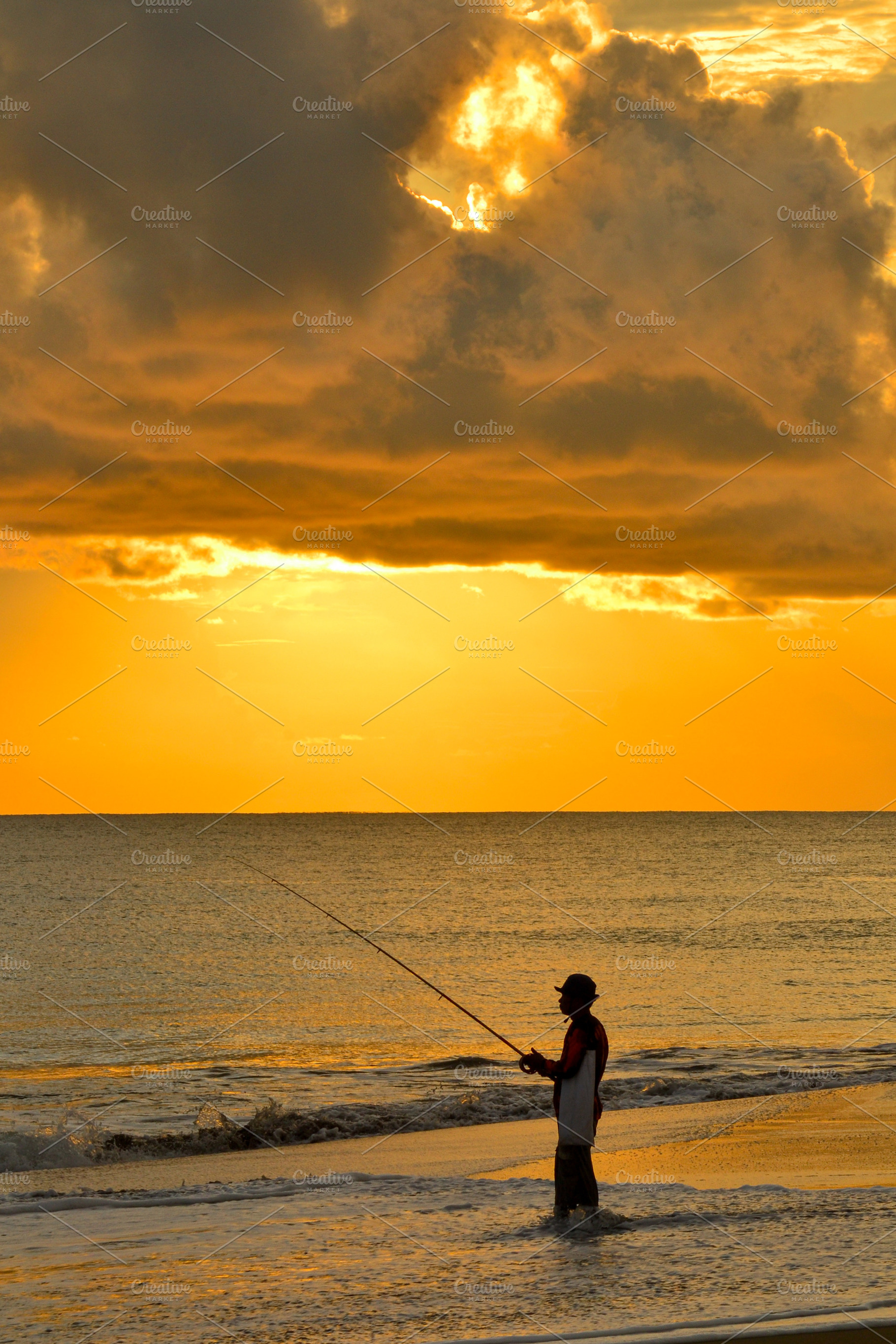 Sunset Fishing Silhouette by the Sea, a Nature Photo by bastera