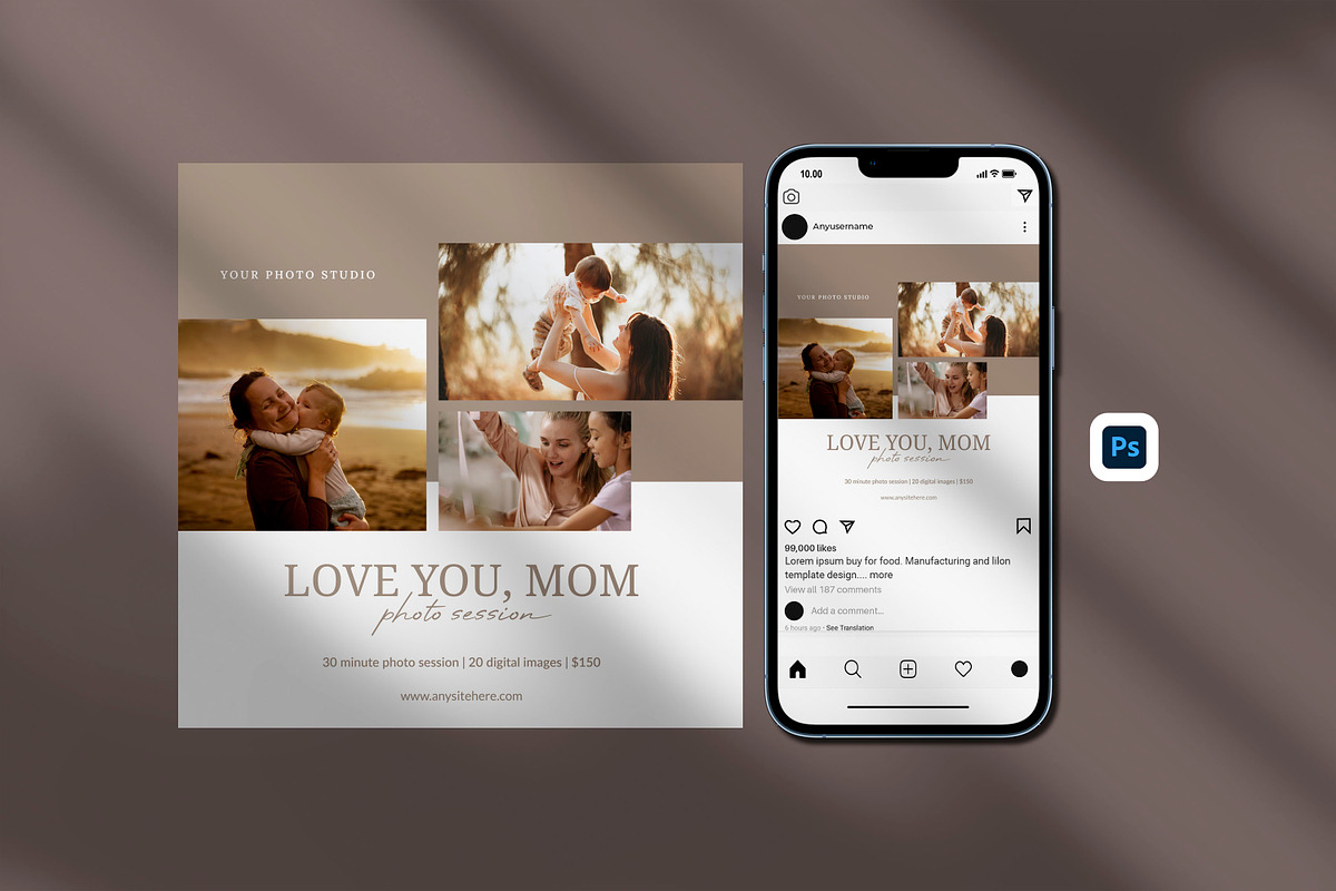 Love You Mom Instagram Template, a Social Media Template by hekenostudio