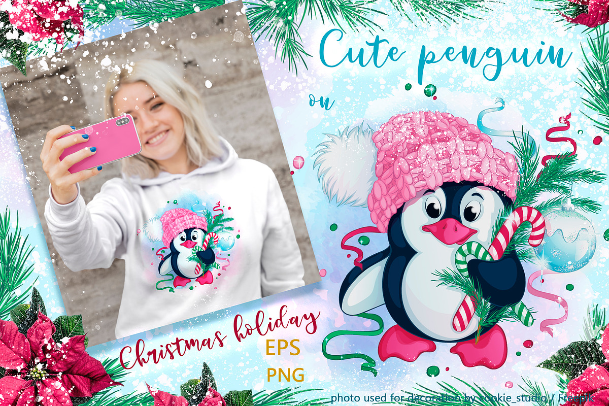 Cute penguin and Christmas. Winter, a Decorative Illustration by Maycat_store (Photo 1 of 3)