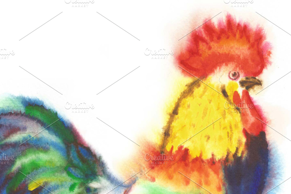 Watercolor Roosters, a Decorative Illustration by Nataliapiache (Photo 3 of 6)