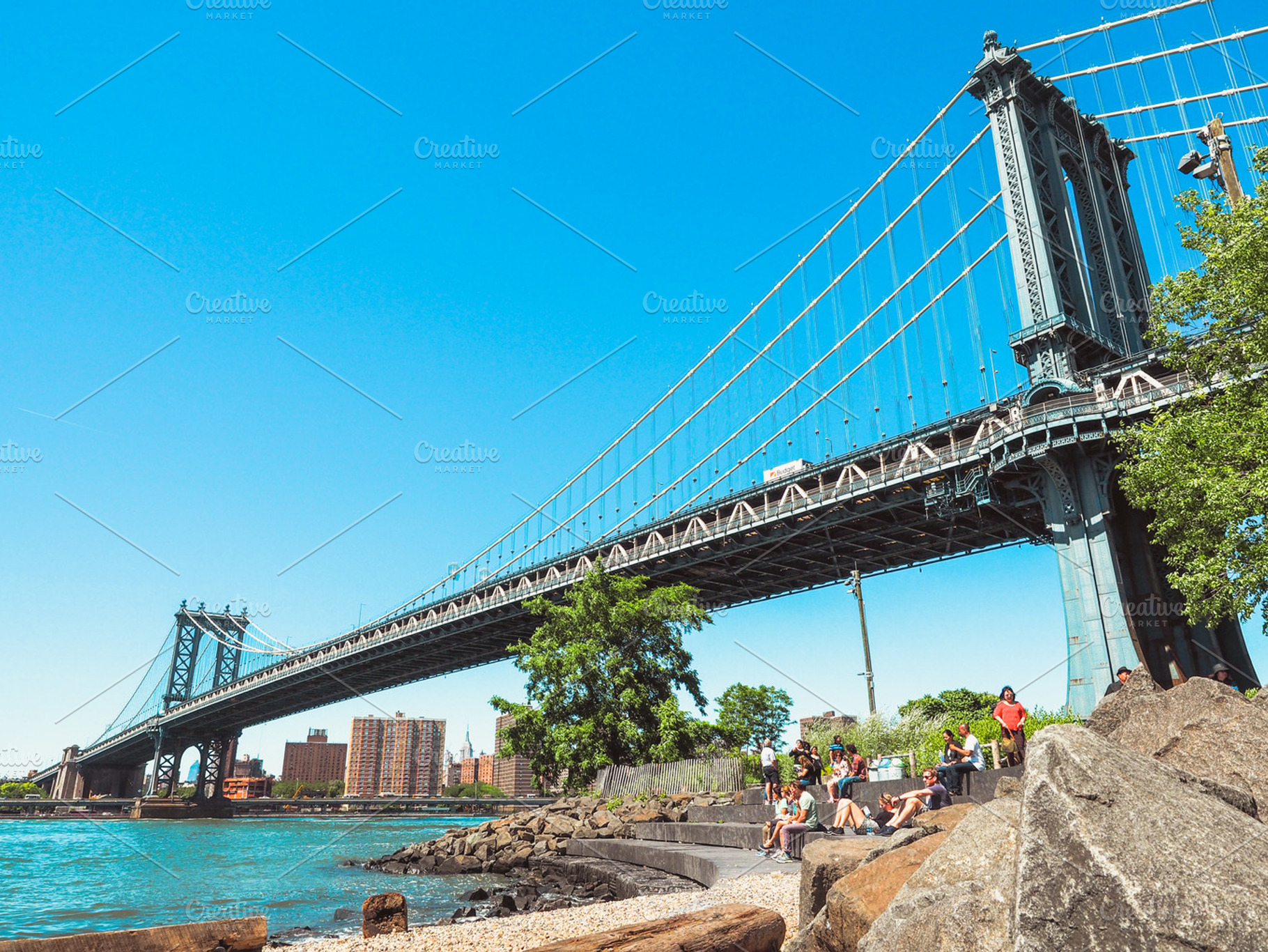 Manhattan bridge with people ny stock photo containing ny and nyc, an Architecture Photo by tydla