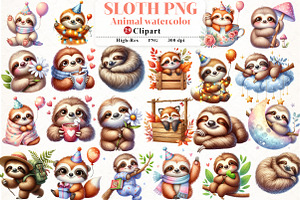 Sloth Watercolor Animal Clipart, an Illustration by Watercolor design