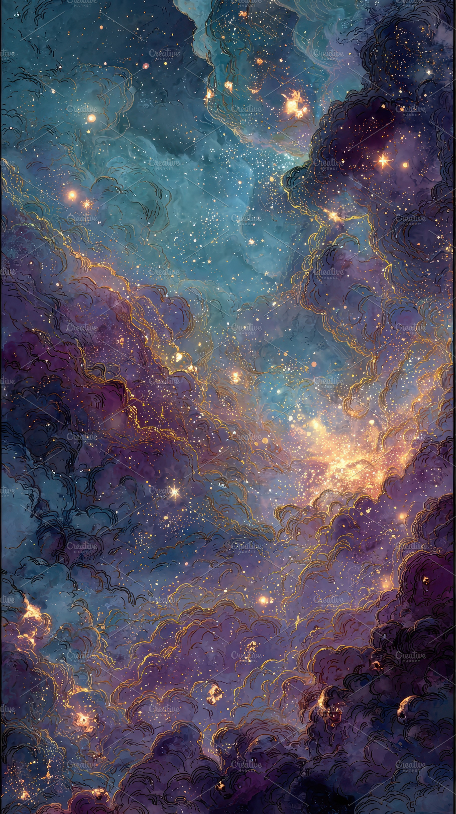 Celestial Nebula Golden Dust Cosmic, an Abstract Photo by Pixeness Studio