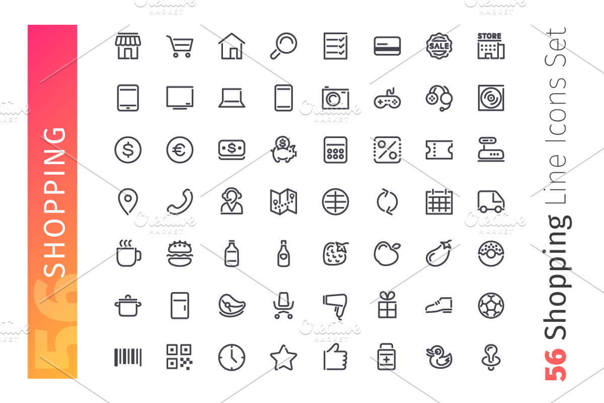 Shopping Line Icons Set, an Outline Icon by Voysla's Shop (Photo 2 of 4)