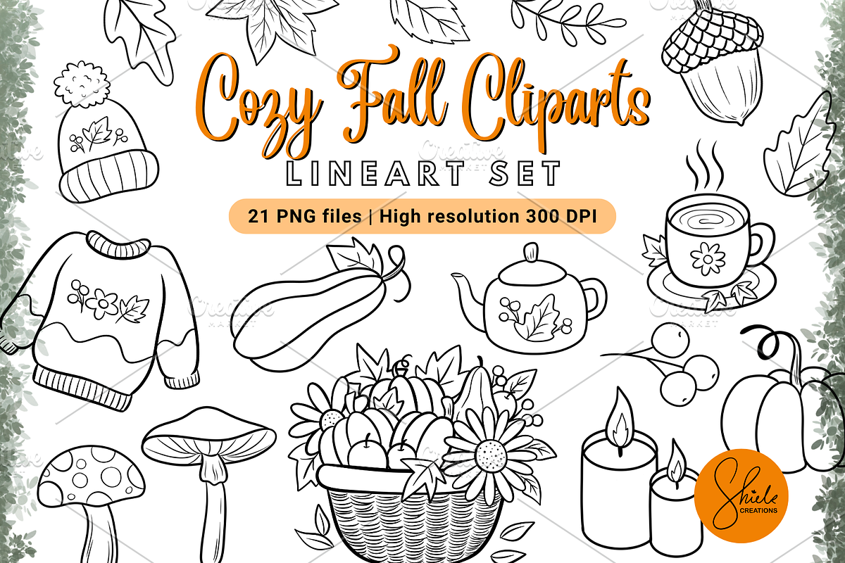 Cozy Fall Cliparts, Autumn - Lineart, an Object Graphic by shielscreations (Photo 1 of 3)