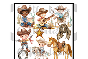 Watercolor Cute Cowboy Clipart, an Illustration by CraftCrateShop (Thumbnail 3 of 8)