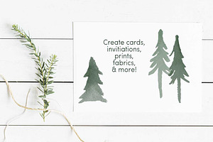 Watercolor Evergreen Trees Brush Set