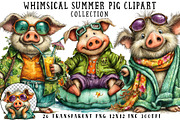 Whimsical Summer Pig Clipart, an Illustration by OK Design (Thumbnail 1 of 6)