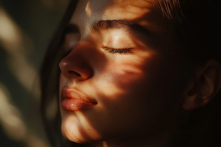 Serene Woman Meditating in Warm Sunlight