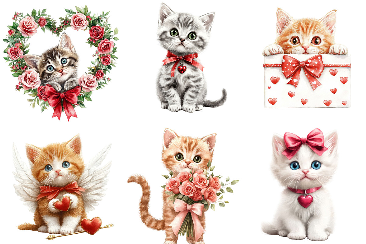Valentine Cats Clipart PNG Bundle, a Seasonal Illustration by SVGArt (Photo 4 of 5)