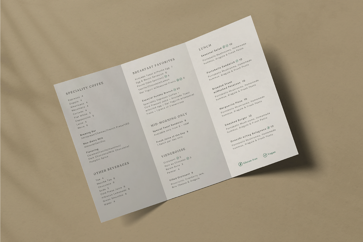 Minimalist Trifold Menu Template, a Stationery Template by Paraná Studio (Photo 6 of 7)