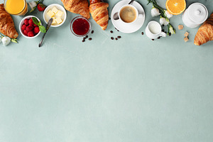 Breakfast Frame with Croissants Coffee and Juice Copy Space, a Food & Drink Photo by Natalia Klenova's Shop