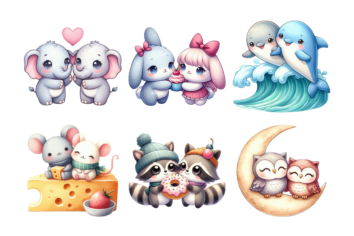 Kawaii Animal Couples Clipart Bundle, an Illustration by Daily.Designs (Photo 2 of 4)
