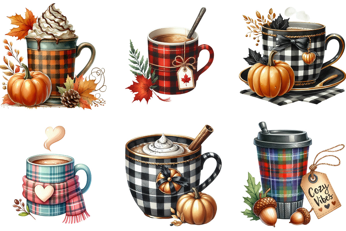 Autumn Plaid Coffee Cup Clipart, an Illustration by DreamArtGraphic (Photo 3 of 4)