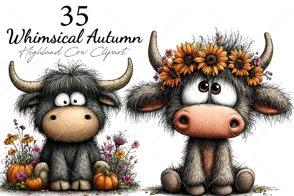 Whimsical Autumn Highland Cow PNG, a Seasonal Illustration by Canvas Craft (Photo 1 of 10)