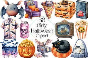 Watercolor Halloween Movie Night Cli, an Illustration by DreamPrint404