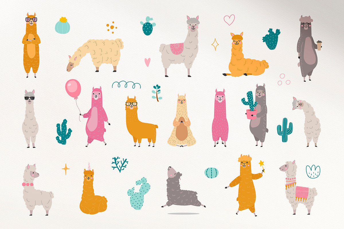 Llama - collection. Pattern and card, an Illustration by Mariart_i (Photo 2 of 9)