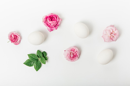 Easter composition of eggs and pink, a Holiday Photo by Kolomiyets Viktoriya