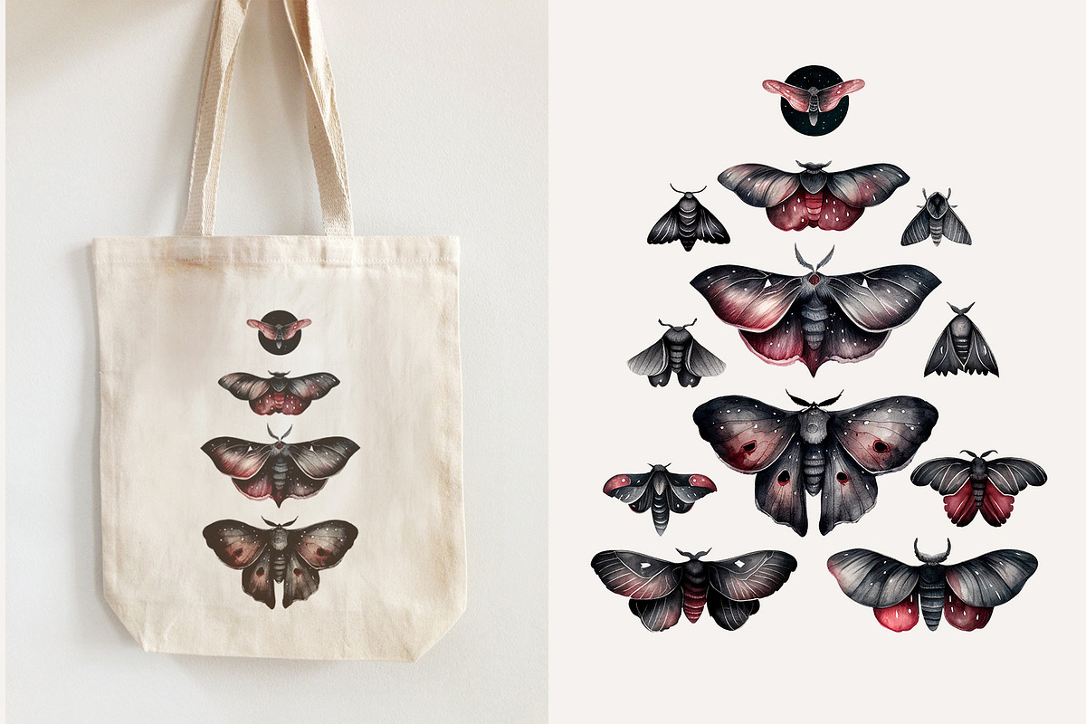 Watercolor Moths: PNG Clipart Set, an Object Graphic by Lumitar (Photo 3 of 4)
