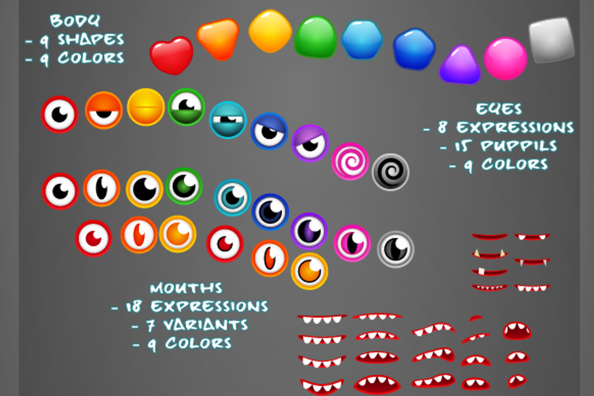 Simple Cute Monsters Creation Kit, a Graphic by sunny_sunny_game_art