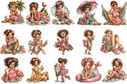Whimsical Summer Coffee Girl Clipart, an Illustration by OK Design (Thumbnail 3 of 6)